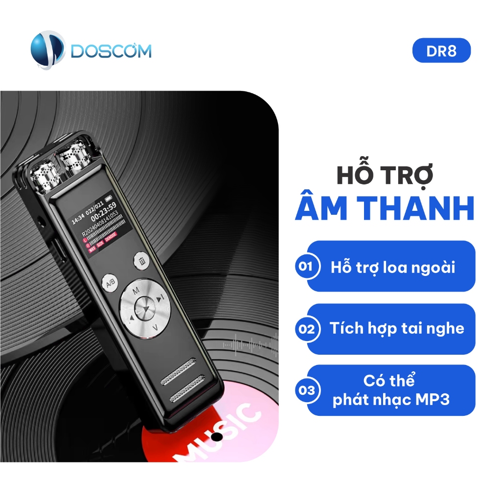 Thiết bị ghi âm chuyên dụng DOSCOM DR8, công nghệ mới tự nhận diện giọng nói, lọc tiếng ồn tự động