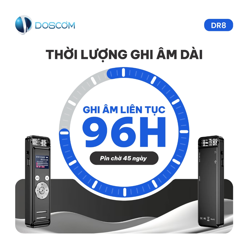 Thiết bị ghi âm chuyên dụng DOSCOM DR8, công nghệ mới tự nhận diện giọng nói, lọc tiếng ồn tự động