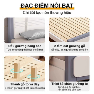 Panda Giường đôi 2 mét phòng ngủ chính gỗ nguyên khối chất lượng cao chịu lực 500KG giảm giá 20%