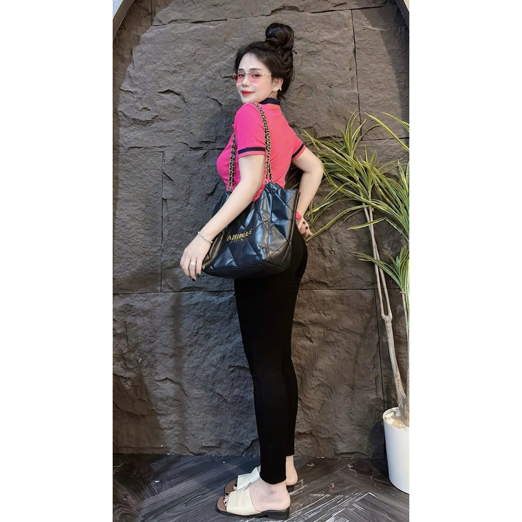 [ Có Size 38kg - 58kg ] Áo thun nữ Pô Lô PHOM ÔM Gấu Store tôn eo phối bo sọc viền thêu ( Pô Lô thêu Ngựa sọc viền 047 )