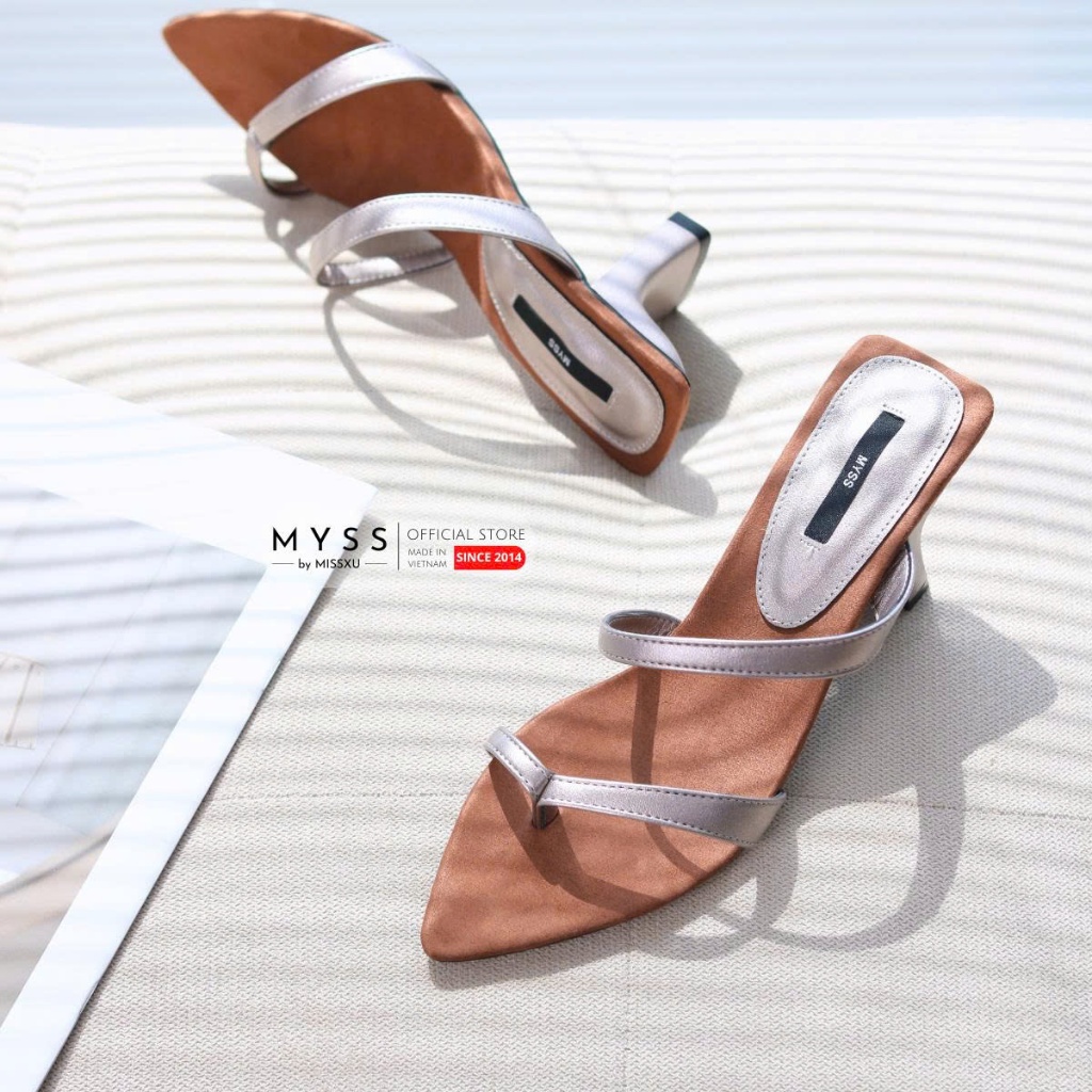Giày sục nữ mũi nhọn quai kẹp phối gót dẹp 7cm cao cấp MYSS - SU239