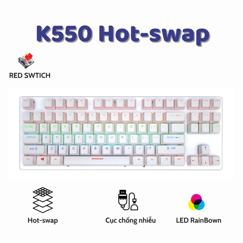 Bàn phím cơ  K550 V4 Red Switch Layout TKL 87 phím - Có hot-swap - LED Rain bown | BigBuy360 - bigbuy360.vn