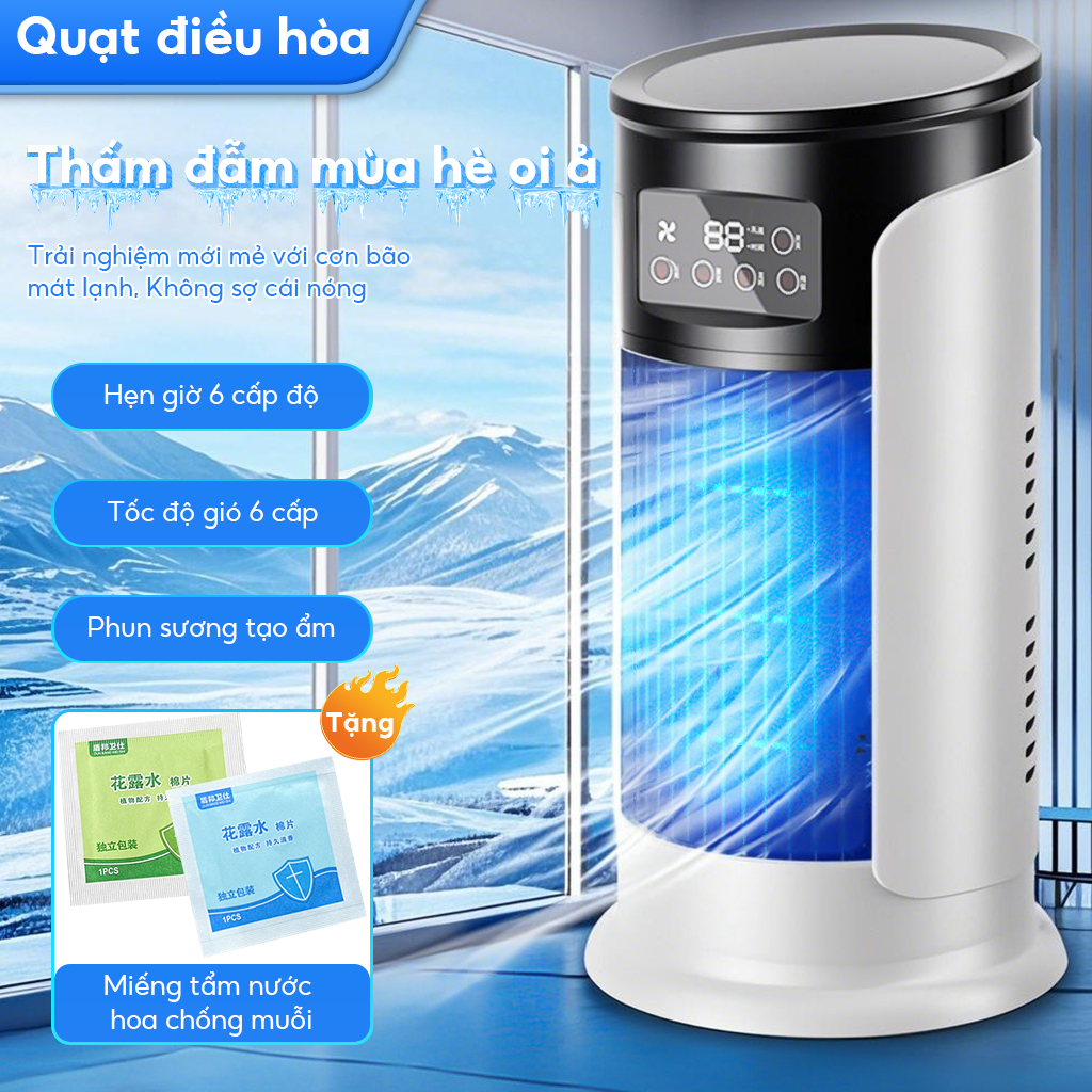 Quạt phun sương tích điện mini, quạt điều hòa hơi nước để bàn làm việc 300ml 2 tốc độ gió chế độ phun nước