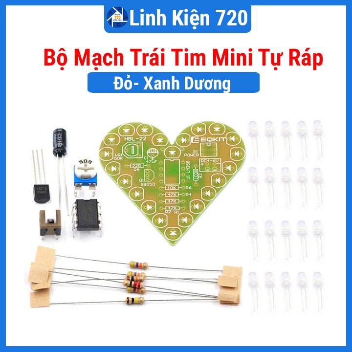 Bộ mạch trái tim mini tự lắp ráp 25 led hai màu đỏ, xanh dương | Shopee ...