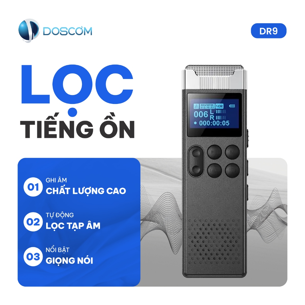 Thiết bị ghi âm cao cấp DOSCOM DR9, lọc tiếng ồn chuyên dụng, nhận diện giọng nói, chip mới 2025