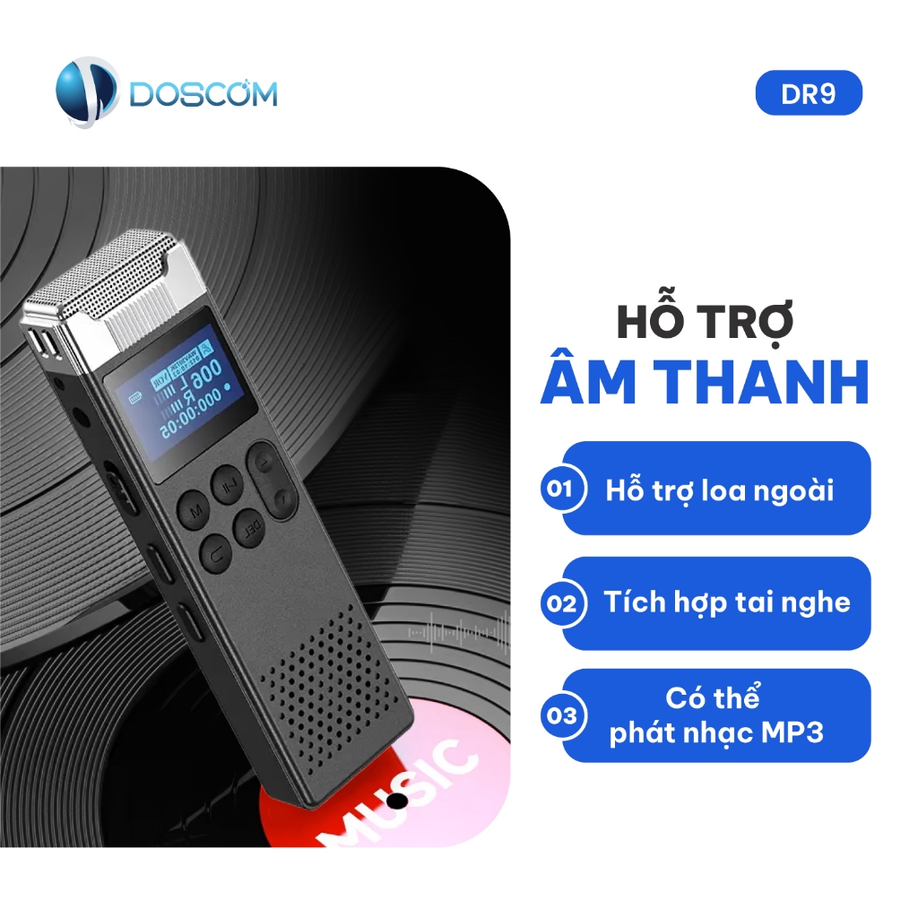 Thiết bị ghi âm cao cấp DOSCOM DR9, lọc tiếng ồn chuyên dụng, nhận diện giọng nói, chip mới 2025