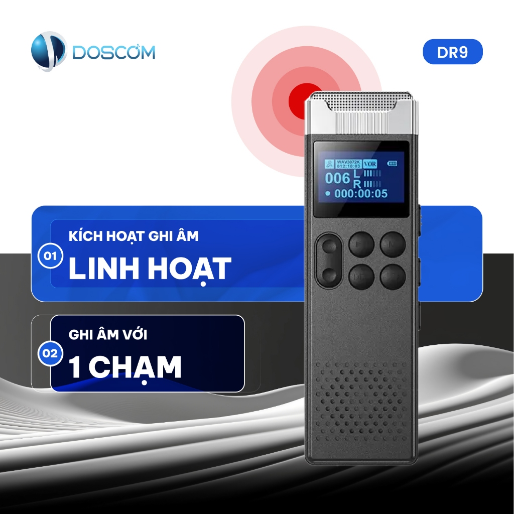 Thiết bị ghi âm cao cấp DOSCOM DR9, lọc tiếng ồn chuyên dụng, nhận diện giọng nói, chip mới 2025