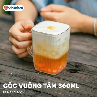 Cốc vuông tăm 360ml nhựa Việt Nhật cao cấp, Cốc nhựa meka , cốc sinh tố, nhà hàng - MS:6251