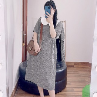 Váy bầu, đầm bầu ANAN caro phối cổ sen tròn đáng yêu