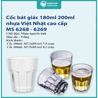 Cốc bát giác 180ml 200ml nhựa Việt Nhật cao cấp, Cốc nhựa meka , cốc sinh tố, trà chanh, nhà hàng - MS:6268/ 6269