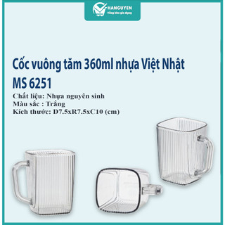 Cốc vuông tăm 360ml nhựa Việt Nhật cao cấp, Cốc nhựa meka , cốc sinh tố, nhà hàng - MS:6251