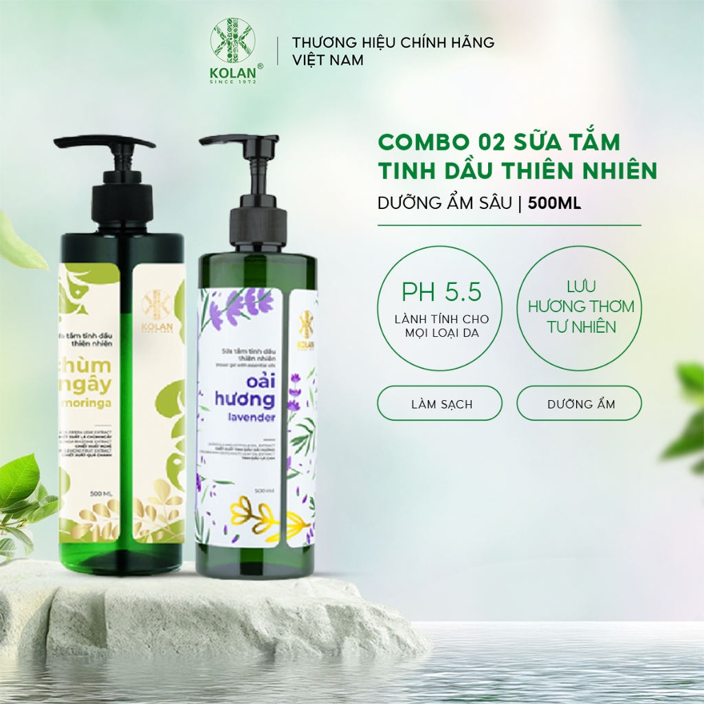 Combo 2 Sữa Tắm Tinh Dầu Thiên Nhiên KOLAN 500ml/Chai, Giúp Làm Sạch Da & Lưu Hương Thơm