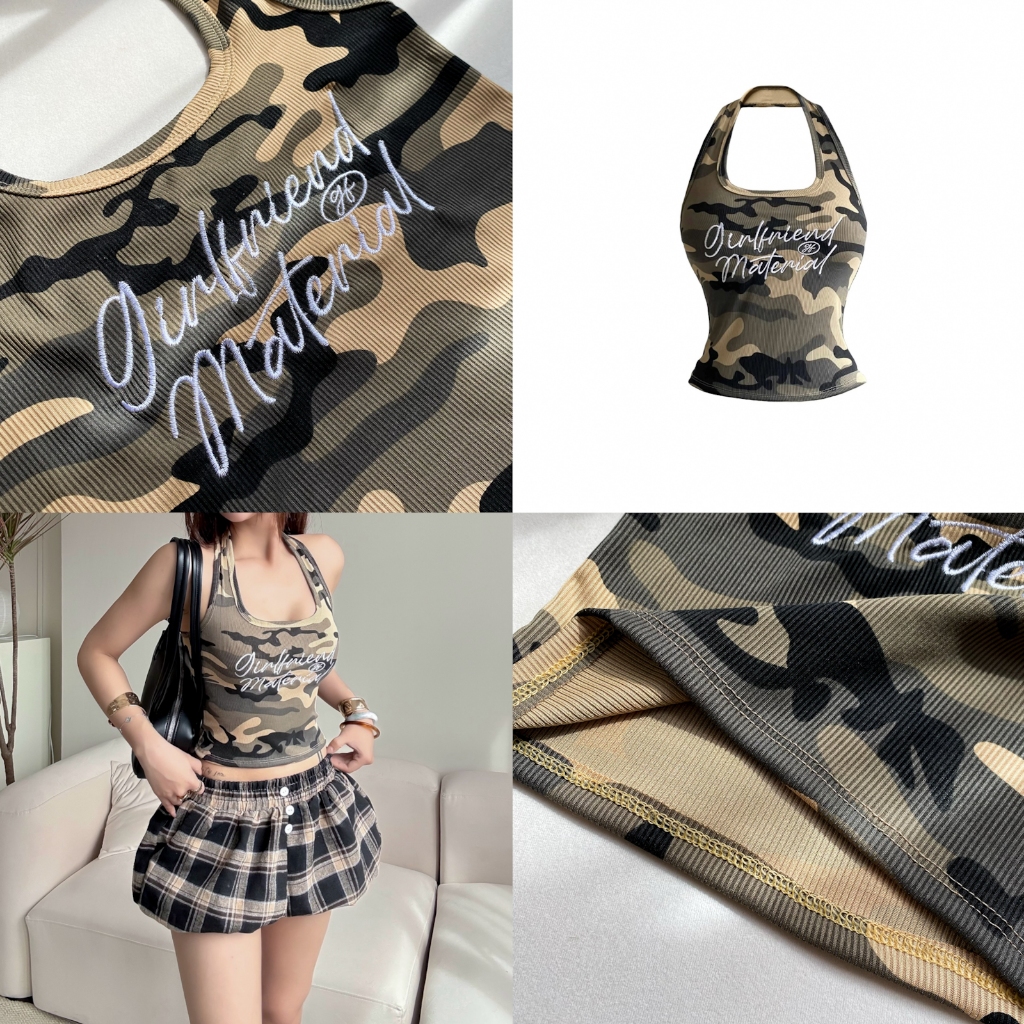 TANKTOP NECKED LOGO THÊU GIRL FRIEND CAMO FFCLUB MIX
