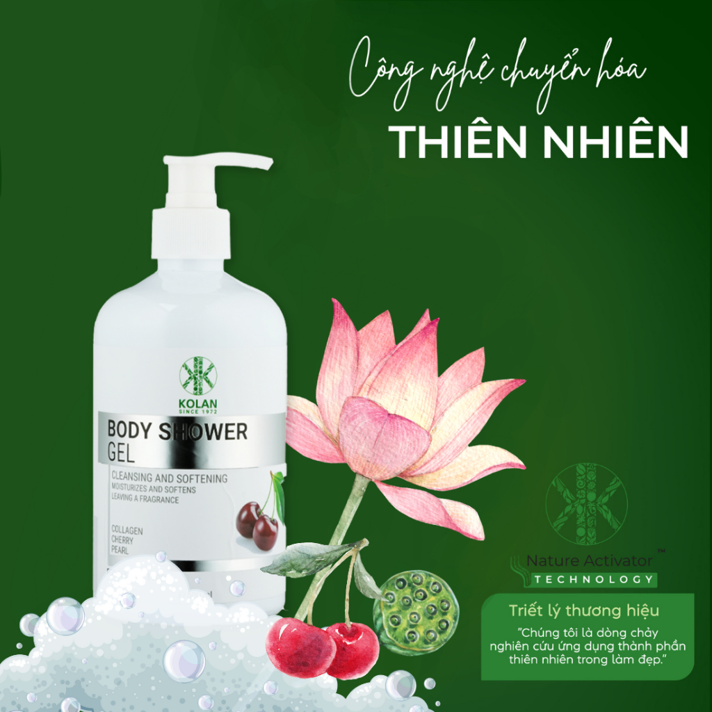 Sữa Tắm KOLAN 500ml, Chiết Xuất Cherry, Làm Sạch Da, Dưỡng Ẩm, Lưu Hương Lâu