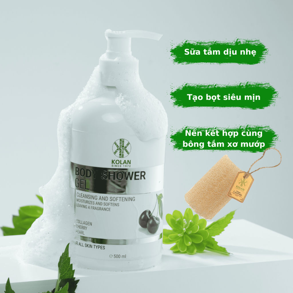 Sữa Tắm KOLAN 500ml, Chiết Xuất Cherry, Làm Sạch Da, Dưỡng Ẩm, Lưu Hương Lâu