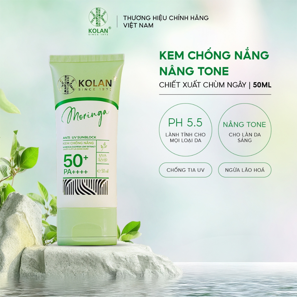Kem Chống Nắng KOLAN 50ml, Chiết Xuất Chùm Ngây, Giúp Nâng Tone, Ngăn Ngừa Tia UV, Chống Lão Hóa