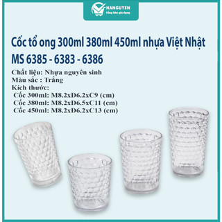 Cốc nhựa tổ ong Việt Nhật cao cấp 300ml 380ml 450ml – MS:6385/ 6383/ 6386