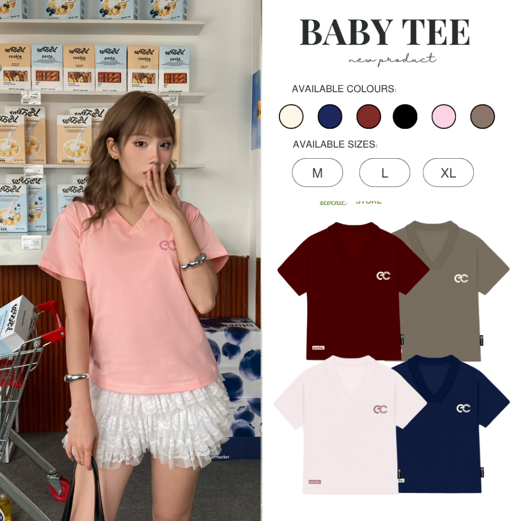 Áo Thun Mỹ Baby Tee ECOCHIC Cổ Tim Chất Liệu Thun Mỹ Co Giãn 4 Chiều Form Vừa Local Brand Chính Hãng B163