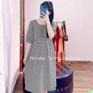 Váy bầu ANAN thiết kế dáng babydol cổ vuông khuy bọc