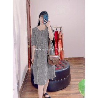 Váy bầu ANAN thiết kế dáng babydol cổ vuông khuy bọc
