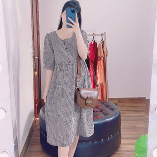 Váy bầu ANAN thiết kế dáng babydol cổ vuông khuy bọc