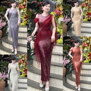 Đầm dạ hội kim sa nước phối lưới sang trọng tko mm 2025a