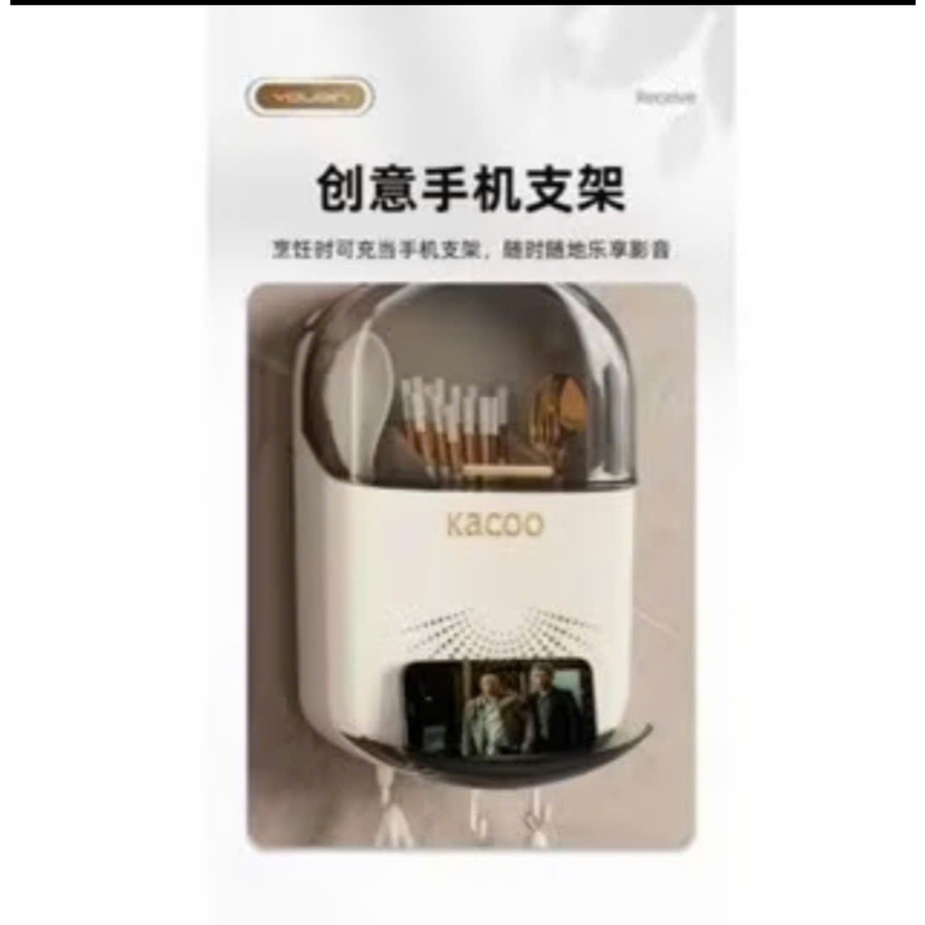 Hộp đựng đũa muỗng treo tường KaCoo thoáng khí ngăn ẩm mốc, Ống đựng đũa có nắp đậy chống côn trùng tích hợp móc treo