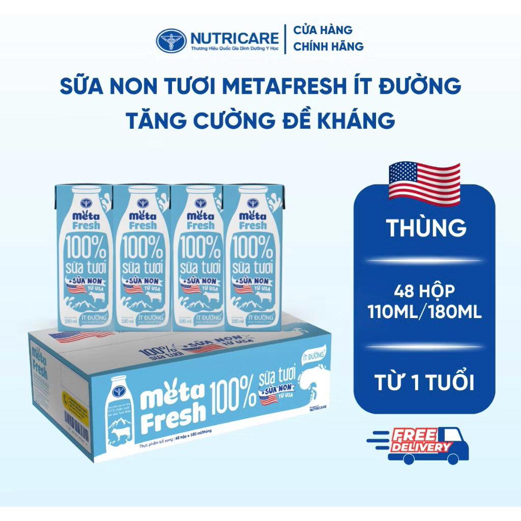 Thùng sữa tươi Nutricare Meta Fresh loại 180ml x 48hộp | Shopee Việt Nam