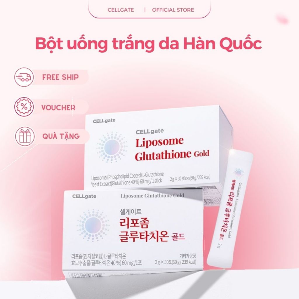 Bột uống trắng da Liposome Glutathione Gold – Hộp 30 gói