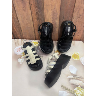 Sandal 7 phân đế bằng da sáp quai hậu khuy cài  DH8025