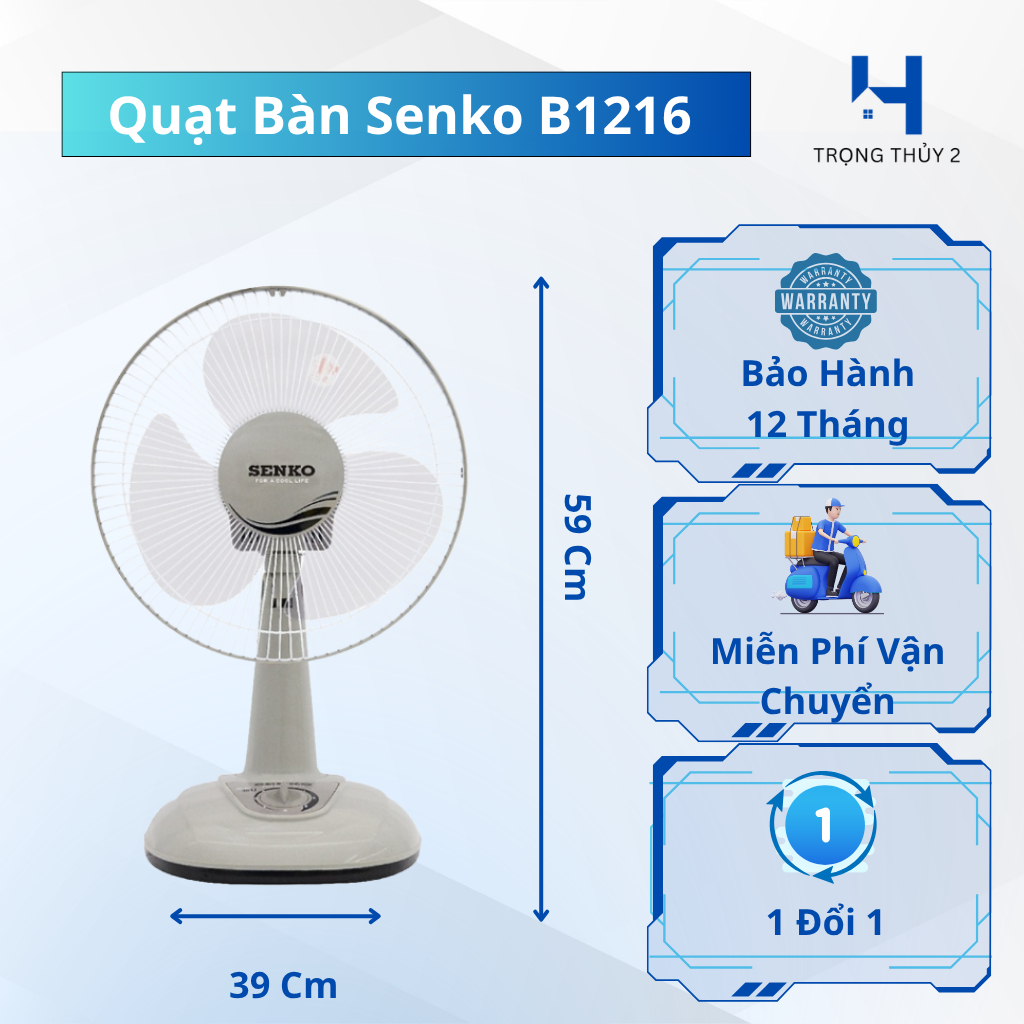 Quạt Bàn Senko Chính Hãng B1216 Công Suất 40W - Gió Êm, Không Ồn, Tiện ...