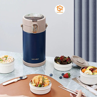 Hộp đựng cơm giữ nhiệt inox 2-3-4 ngăn có quai xách, hộp đựng cơm giữ nhiệt 24h cho nhân viên văn phòng Cam Homeware