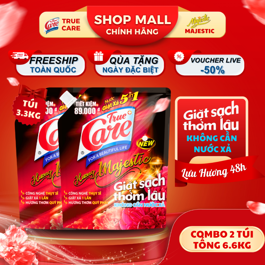 Combo 2 Túi 3.3Kg Nước Giặt Xả True Care 5in1 (Tổng 6.6kg/2Túi)
