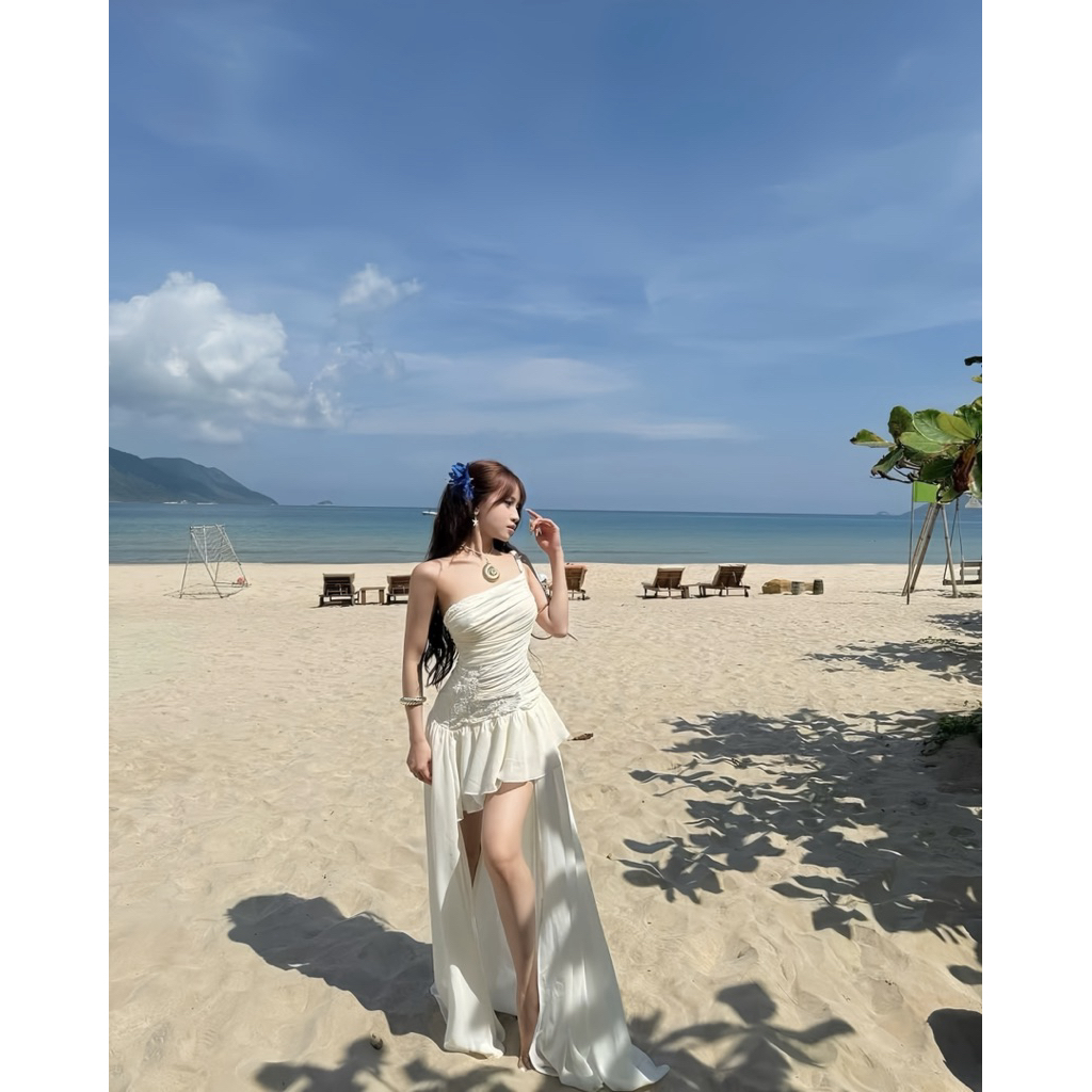 DT10 ĐẦM TƠ ÁNH KIM TRẮNG LỆCH VAI XOẮN DÂY THỪNG ĐI BIỂN, ĐI CHƠI, ĐI DU LỊCH SANG CHẢNH SLAY