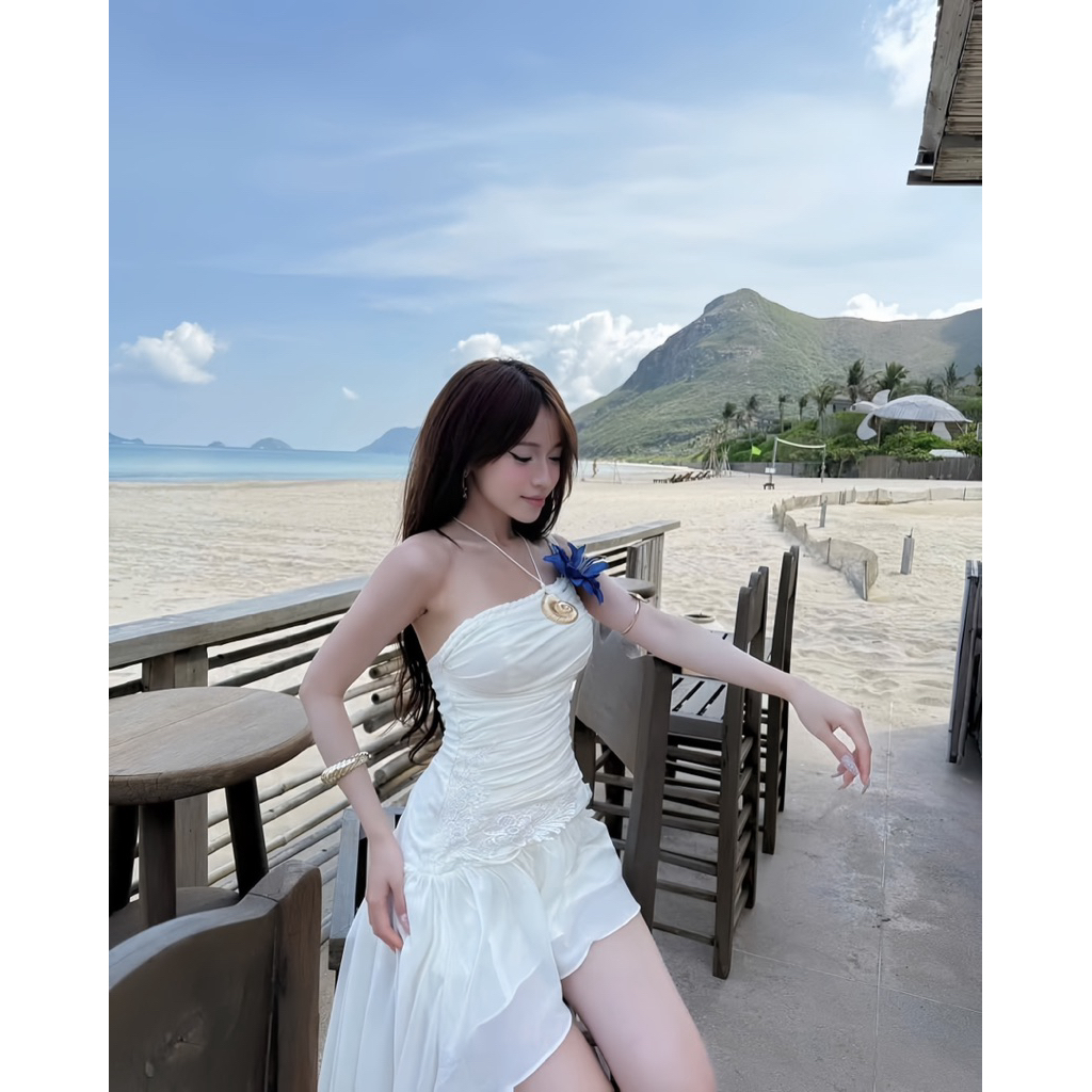DT10 ĐẦM TƠ ÁNH KIM TRẮNG LỆCH VAI XOẮN DÂY THỪNG ĐI BIỂN, ĐI CHƠI, ĐI DU LỊCH SANG CHẢNH SLAY