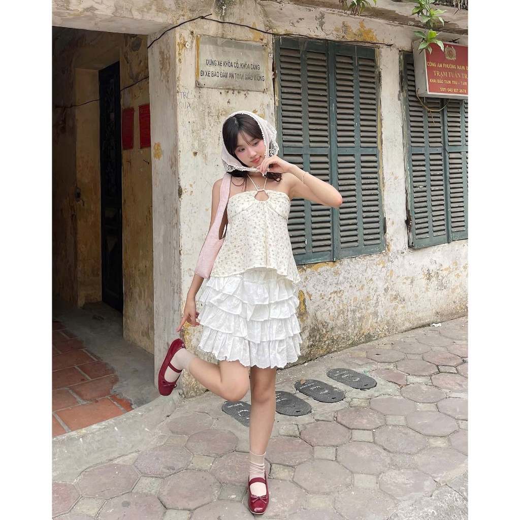 Áo Cúp Ngực Cổ Yếm Form Babydoll Hoa Nhí BETTER TOP, Áo Cổ Yếm Cột Dây Điệu Đà SAN Clothings - P130