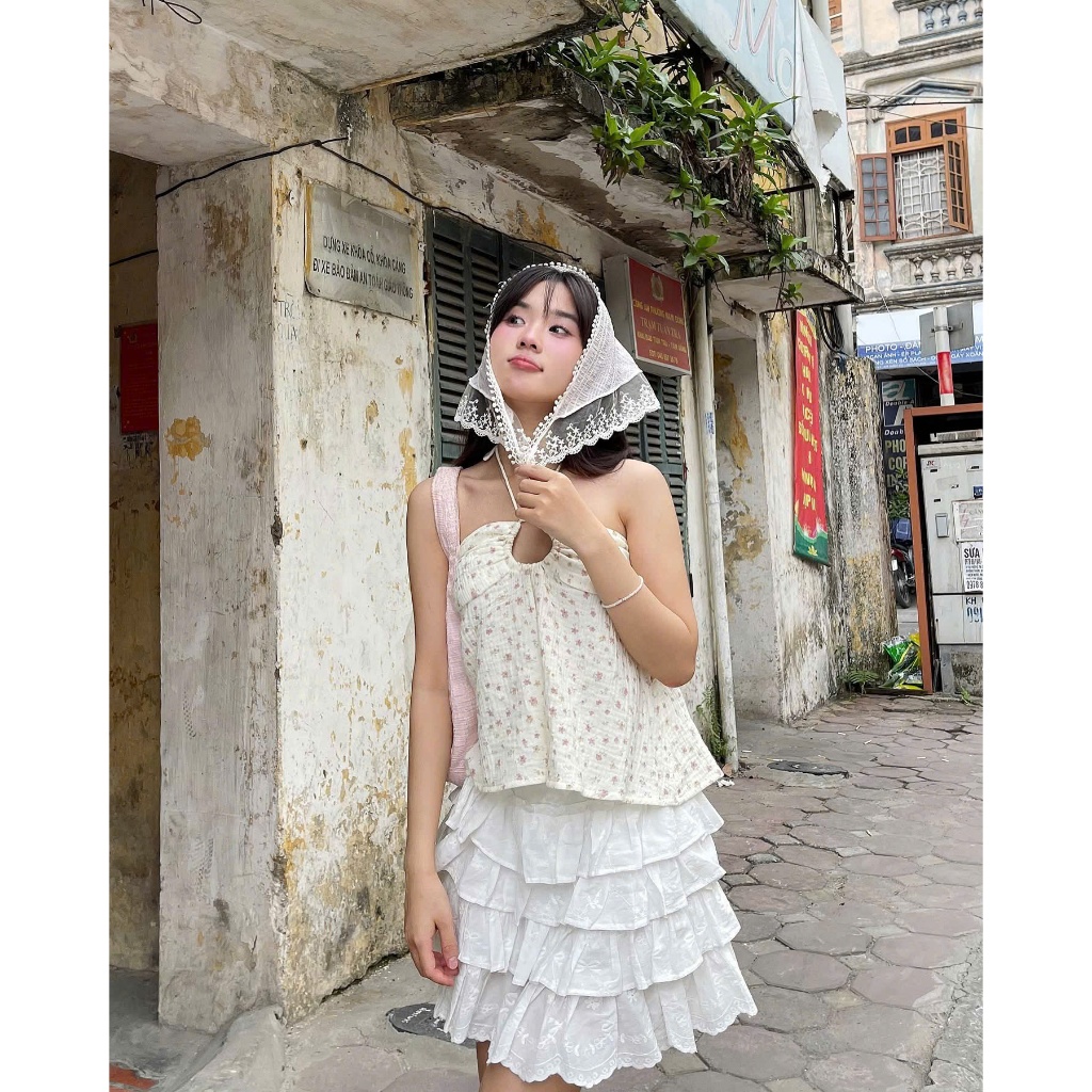 Áo Cúp Ngực Cổ Yếm Form Babydoll Hoa Nhí BETTER TOP, Áo Cổ Yếm Cột Dây Điệu Đà SAN Clothings - P130
