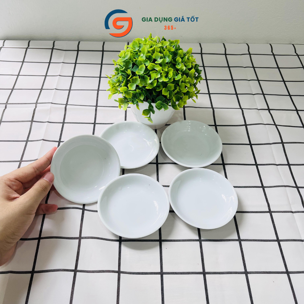 Đĩa chấm, đĩa đựng gia vị sứ trắng men LOHACO hàng đẹp