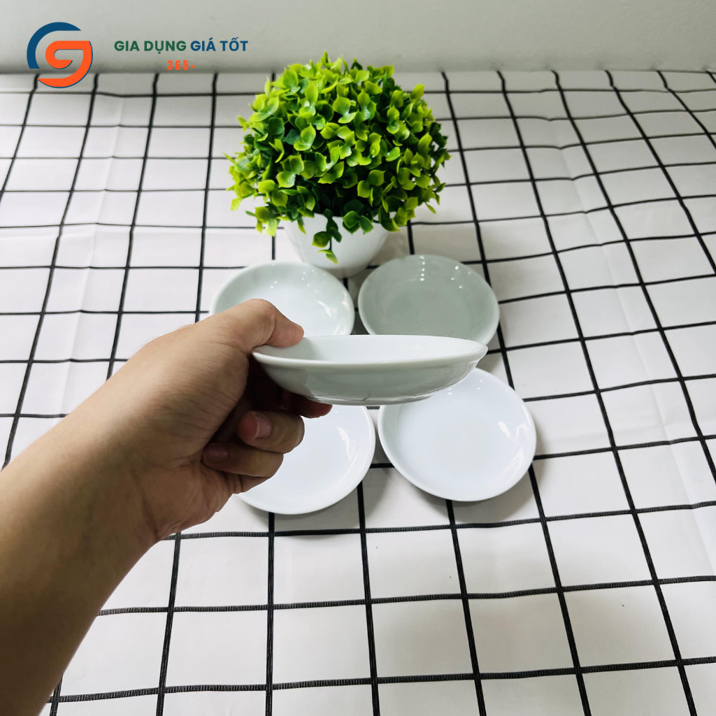 Đĩa chấm, đĩa đựng gia vị sứ trắng men LOHACO hàng đẹp
