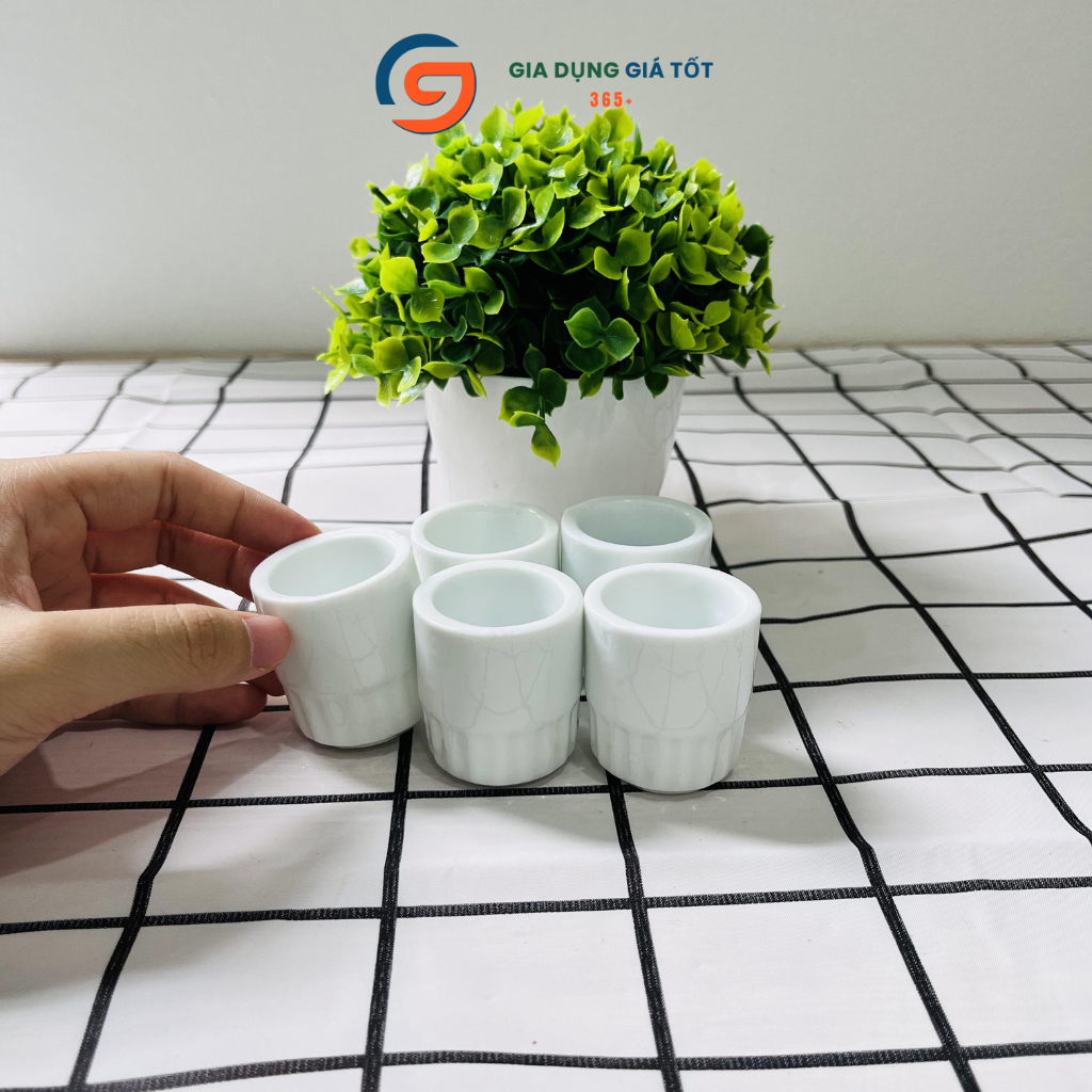 Set 10 chén sứ trắng nhỏ hạt mít, chén nhỏ mắt trâu tráng men đẹp