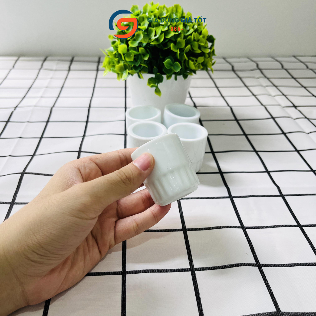 Set 10 chén sứ trắng nhỏ hạt mít, chén nhỏ mắt trâu tráng men đẹp