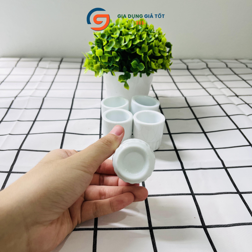 Set 10 chén sứ trắng nhỏ hạt mít, chén nhỏ mắt trâu tráng men đẹp