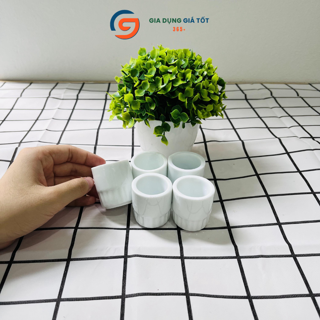Set 10 chén sứ trắng nhỏ hạt mít, chén nhỏ mắt trâu tráng men đẹp