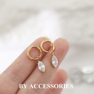 Bông tai nữ titan kiểu tròn phối charm đá lấp lánh xinh xắn không gỉ WE2511