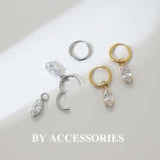 Bông tai nữ titan kiểu tròn phối charm đá lấp lánh xinh xắn không gỉ WE2511