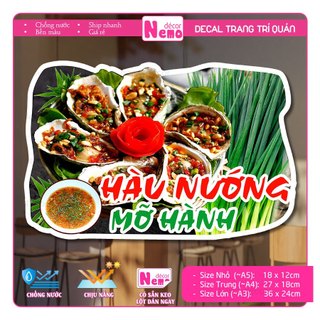 Decal Trang Trí Hàu Nướng Mỡ Hành, Tranh Dán Quán Ăn, Cà Phê, Dán Tường, Tủ, Kính, Xe Đẩy - Sticker Chịu Được Mưa Nắng.
