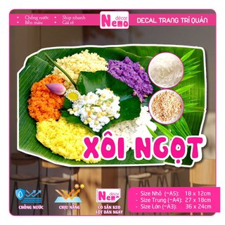 Decal Trang Trí Xôi Ngọt Xôi Mặn, Tranh Dán Quán Ăn, Cà Phê, Dán Tường, Tủ, Kính, Xe Đẩy - Sticker Chịu Được Mưa Nắng.