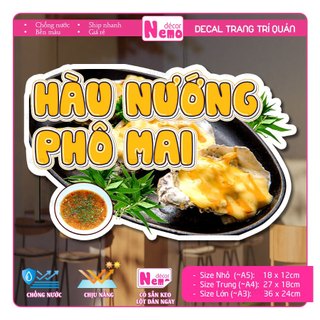 Decal Trang Trí Hàu Nướng Phô Mai, Tranh Dán Quán Ăn, Cà Phê, Dán Tường, Tủ, Kính, Xe Đẩy - Sticker Chịu Được Mưa Nắng.