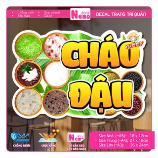 Decal Trang Trí Cháo Thịt Bằm, Tranh Dán Quán Ăn, Cà Phê, Dán Tường, Tủ, Kính, Xe Đẩy - Sticker Chịu Được Mưa Nắng.