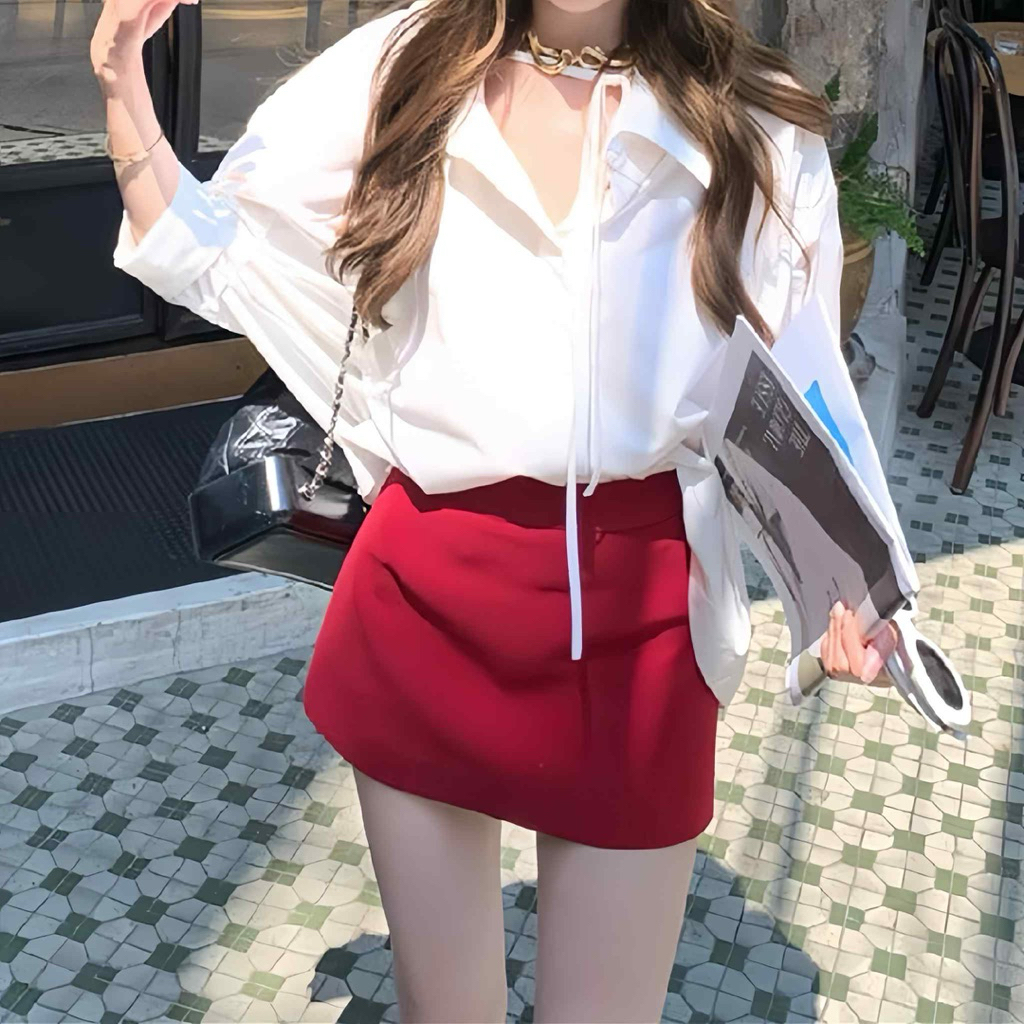 CHÂN VÁY CHỮ A CẠP CAO CHÉO ÉP MÙNG có quần bảo hộ - Thảo.Clothing S304
